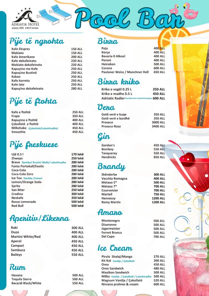 pool bar menu hotel adriatik